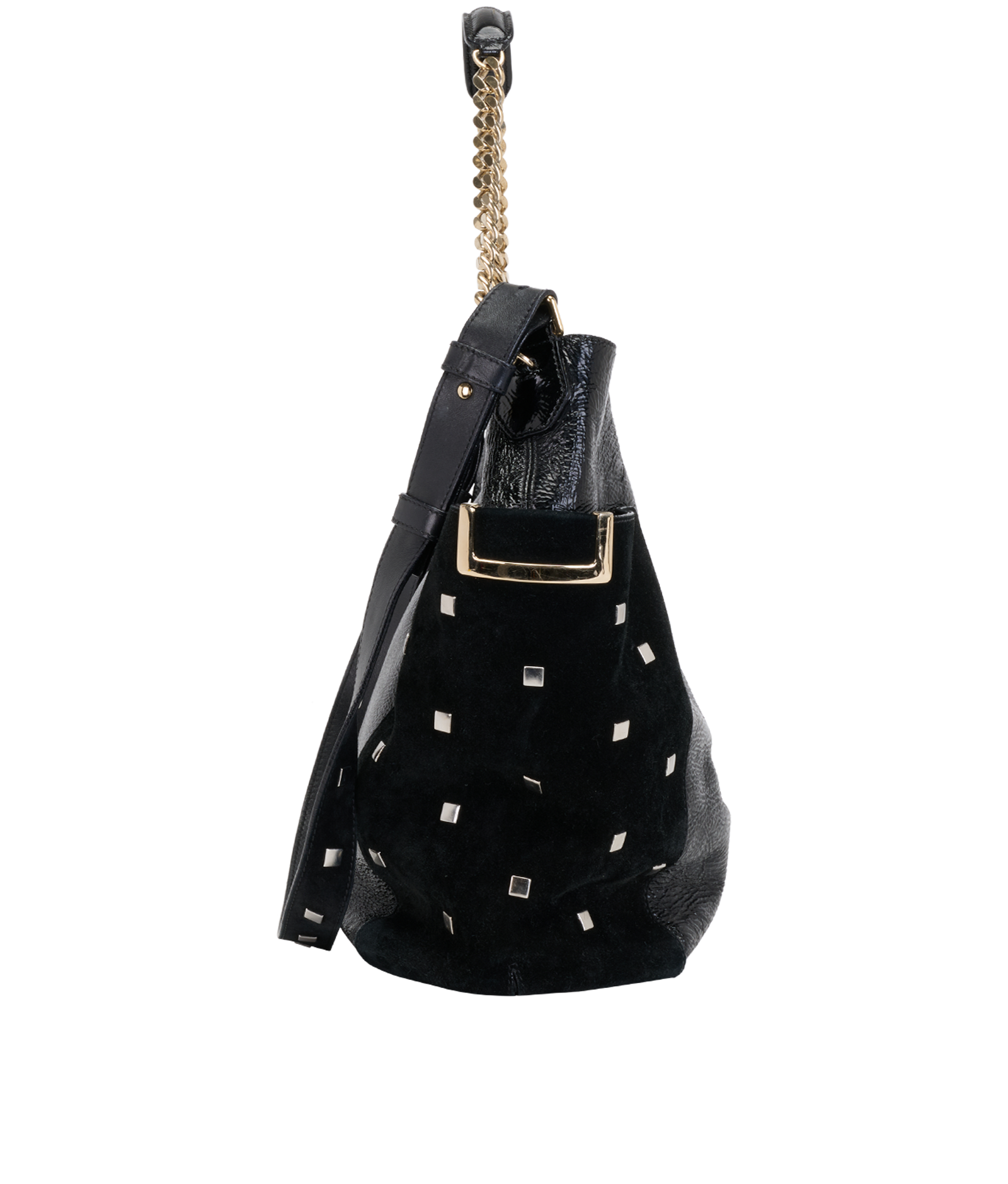 Anna Hobo, &pound;160, Handbags, Black, Patent Leather/Suede, Side view